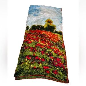 Women’s Silk Scarf Oil Painting Art Work‎ Wild Poppy Printed Scarf Rectangle